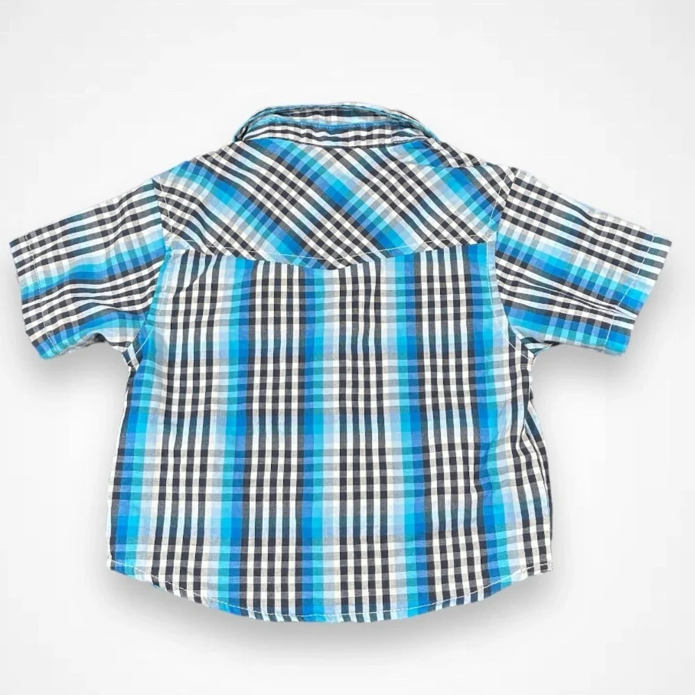 4/$20  Quad Blue Checkered Button Down Shirt - Picture 3 of 4